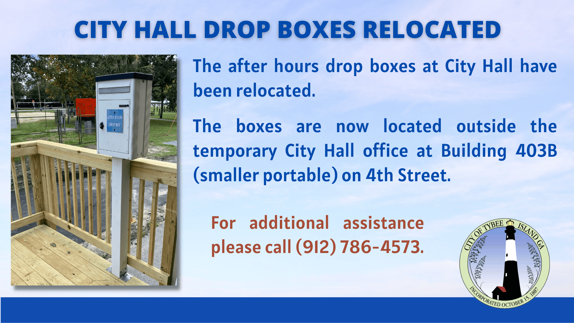 City Hall After Hours drop boxes relocated to Building 403B on 4th Street