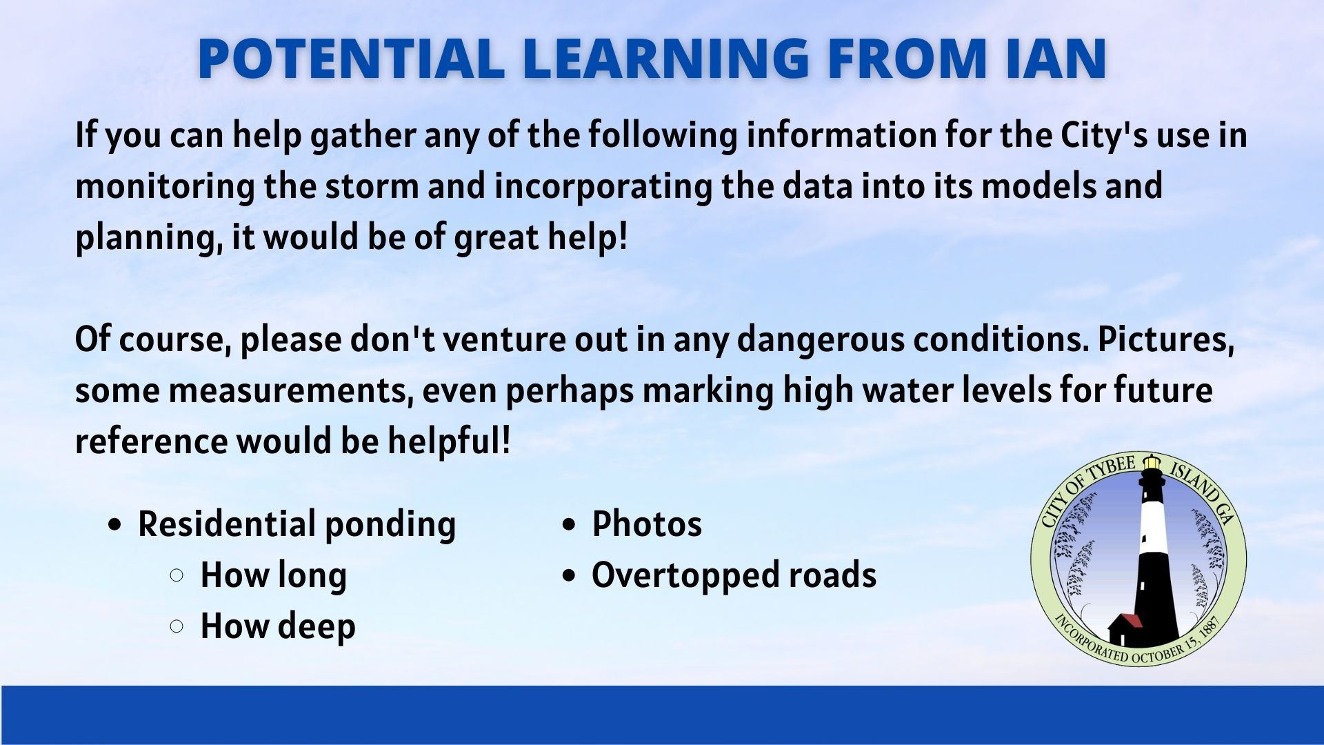 Potential Learning from Ian Newsflash